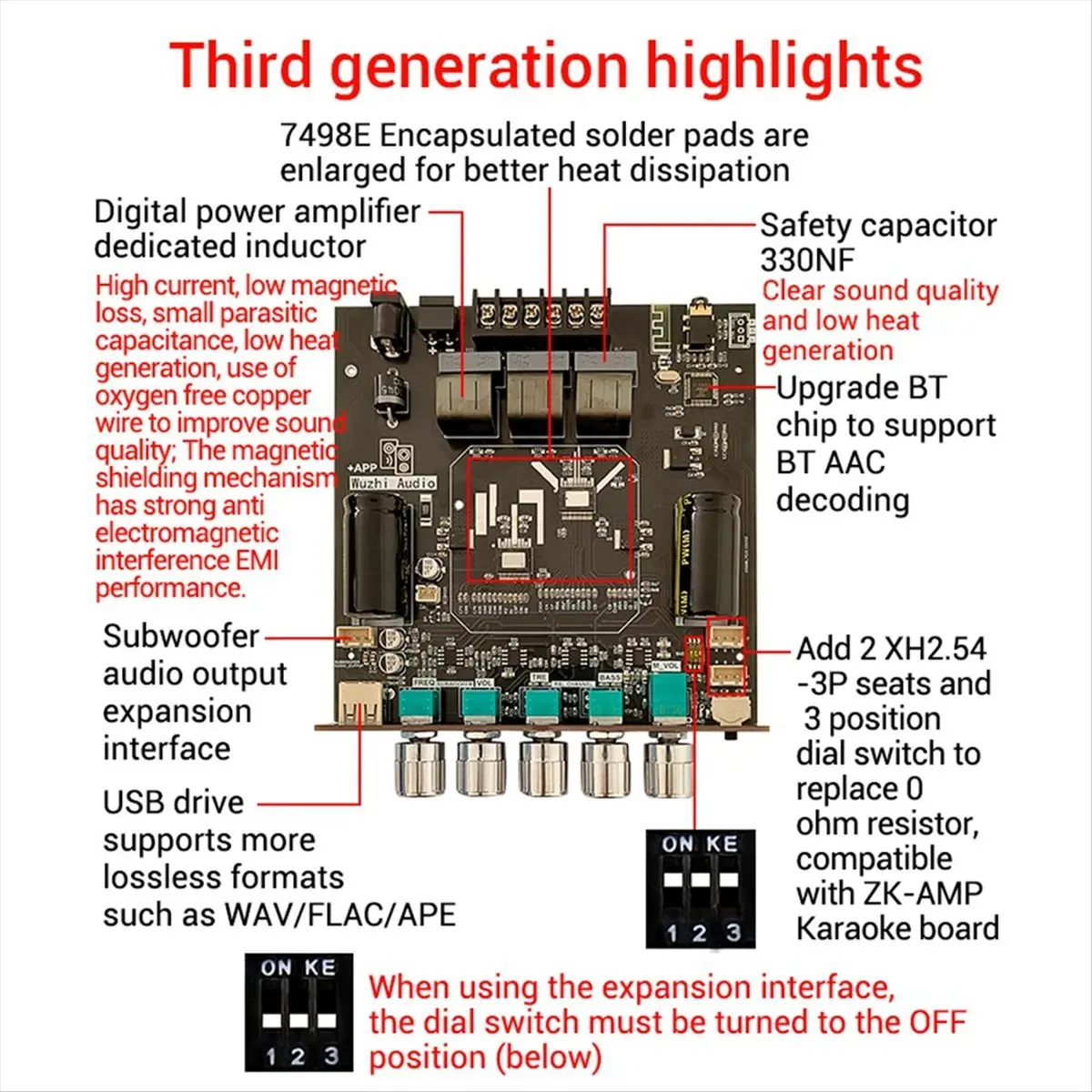 

A36R-ST21 Плата цифрового усилителя мощности 2,1-канальный 2x100 Вт + 200 Вт сабвуфер TPA3221 Модуль усилителя Bluetooth с выводами