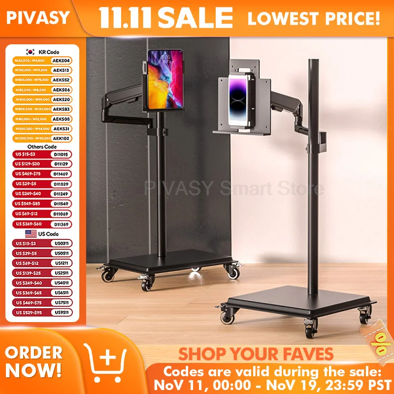 Sturdy Multi Angle Monitor Tablet Stand for Bedroom Office Desk with Thick Steel Base Smooth Wheels and Wide Clamp 2 9KG Load