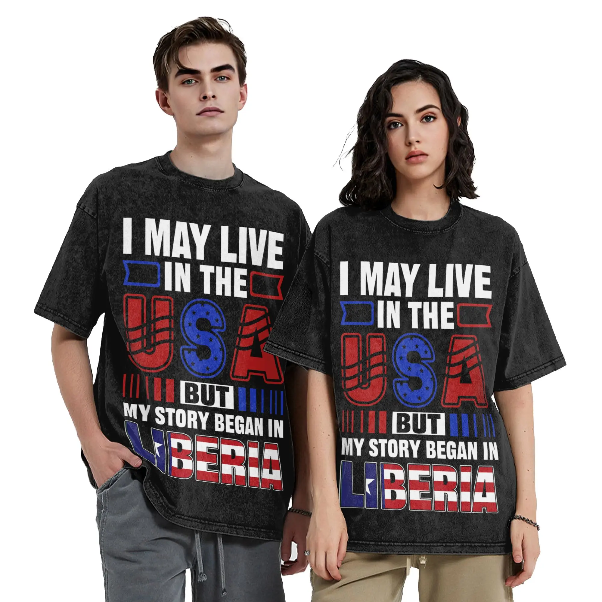 Liberia Flag USA Liberian Liberia Washed T Shirts Streetwear Vintage T-Shirt  Tees Tops Men Women Cotton Oversize Summer