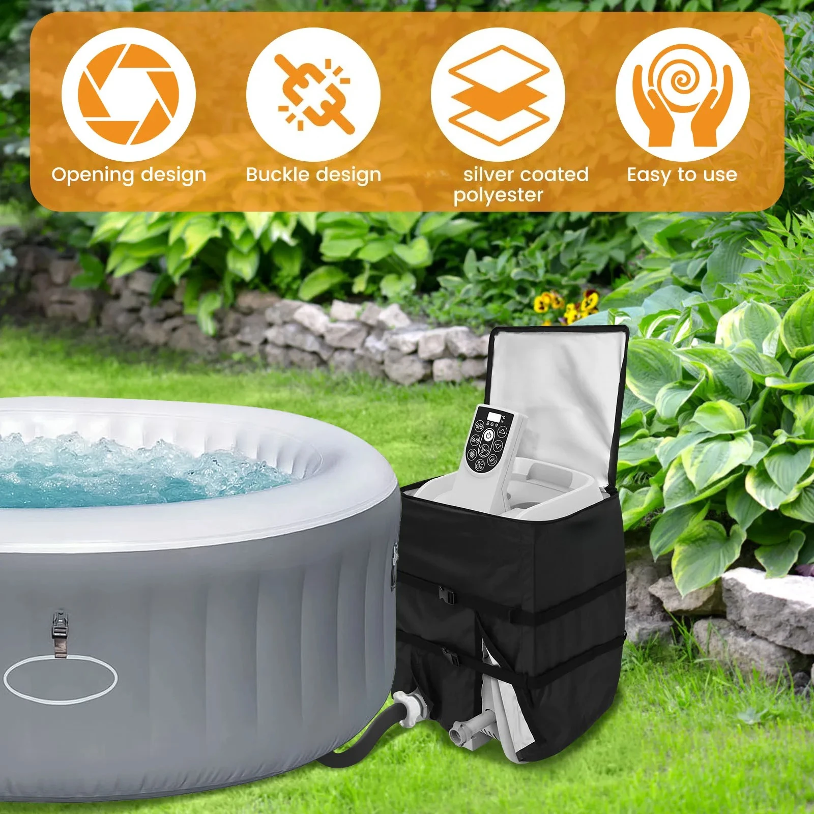 Tub Spa Heater Pump Cover Waterproof Hot Tub Pump Cover with Zipper All Weather Protection Hot Bathtub Pump Cover for Tub Spa