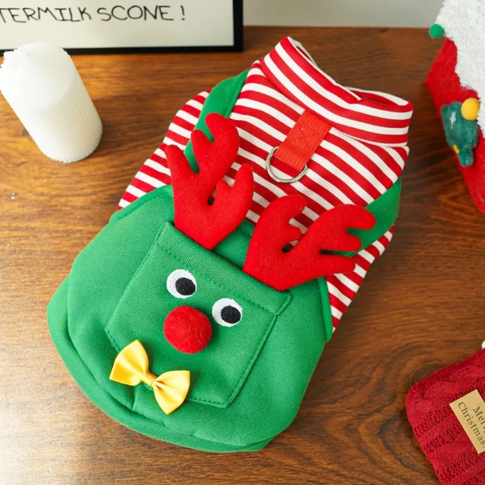 

Striped Dog Christmas Clothing Warm Comfortable Dog Four Legged Clothes Elk Pocket Breathable Pet Dress Up Costume
