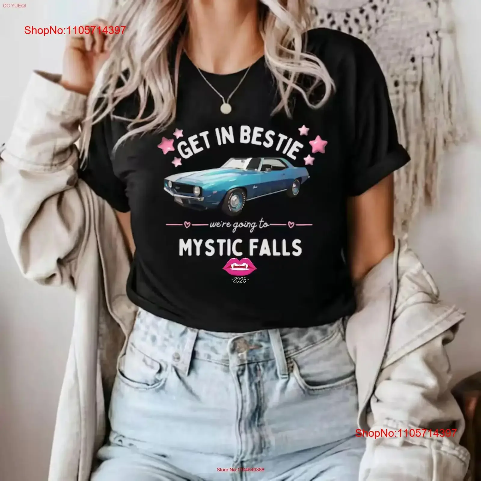 2025 edition Get in Bestie Mystic Falls Road Trip T Shirt TVD fan conventions covington ga vampire diaries damons car popular