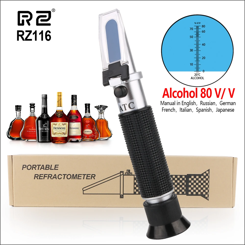 RZ Refractometer Alcohol Portable Auto Digital Refractometer 0-80 Glycol Handheld Atc Brix Refractometer Beer Box RZ116