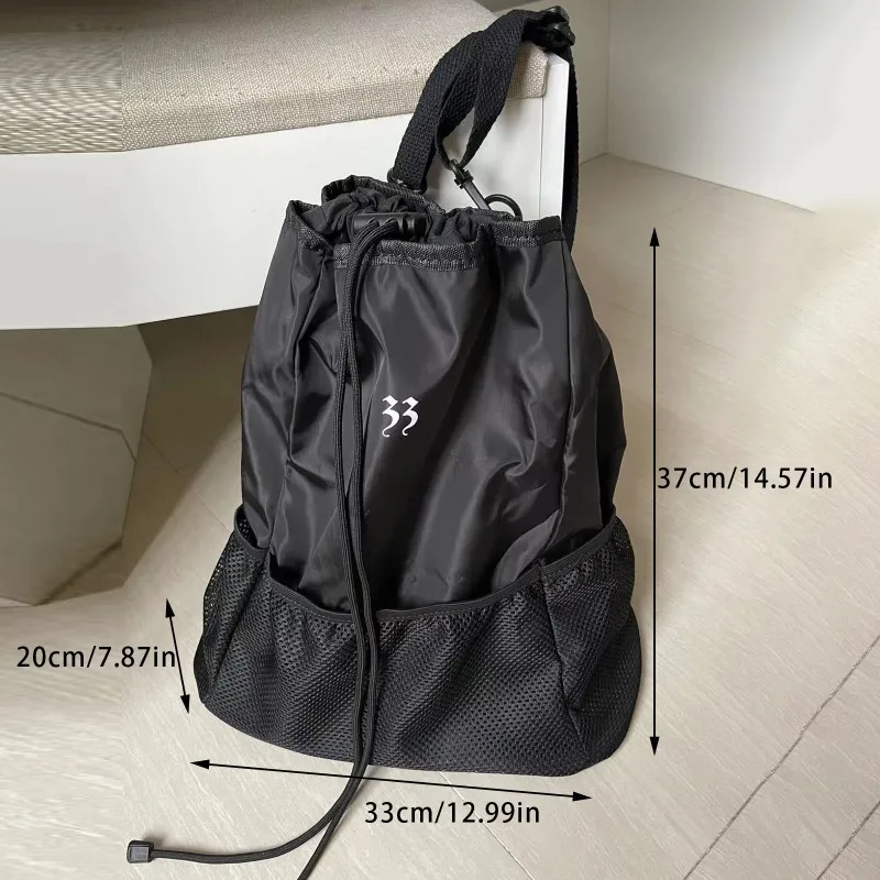 Gray Nylon Lightweight Large Capacity Mesh Backpack Women Drawstring Strap Pocket Schoolbag Original Women Bag Niche Trend Mesh