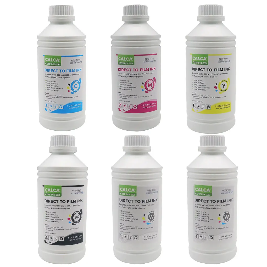 CALCA Direct to Transfer Film PRO DTF Ink Bundle (1L of Each CMYK+ 2L of White) 6 Bottles Ink Kit for Bulk Wholesale US Stock