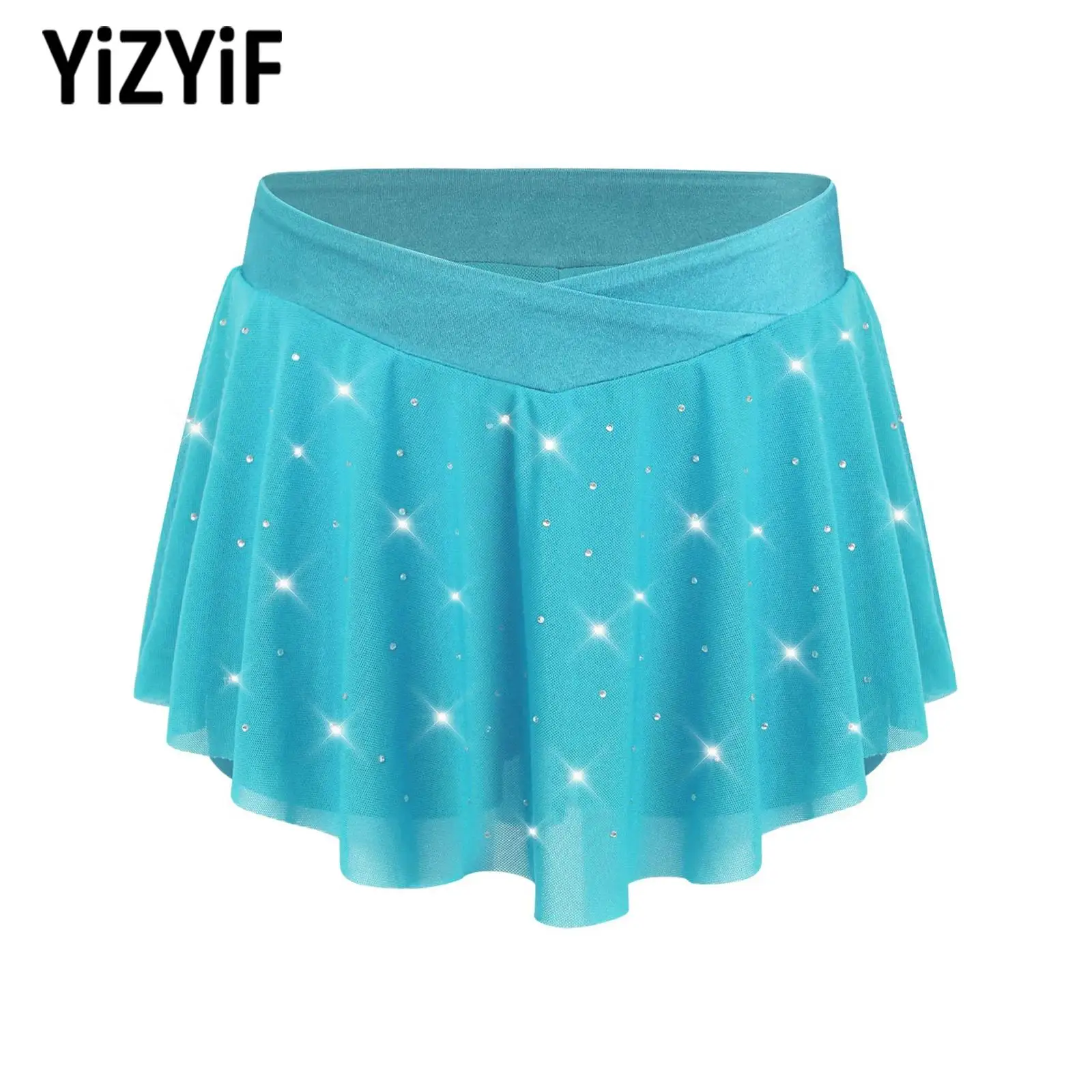 

Children Girls Ballet Dance Gymnastics Skirts Athletic Workout Sports Costumes Glittery Rhinestones Skirt with Built-in Shorts