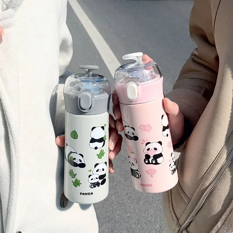 380/500ml Portable 304 Stainless Steel Cartoon Thermos Bottle Children's Cute Panda Insulated Cup Student Water Bottle Kettle