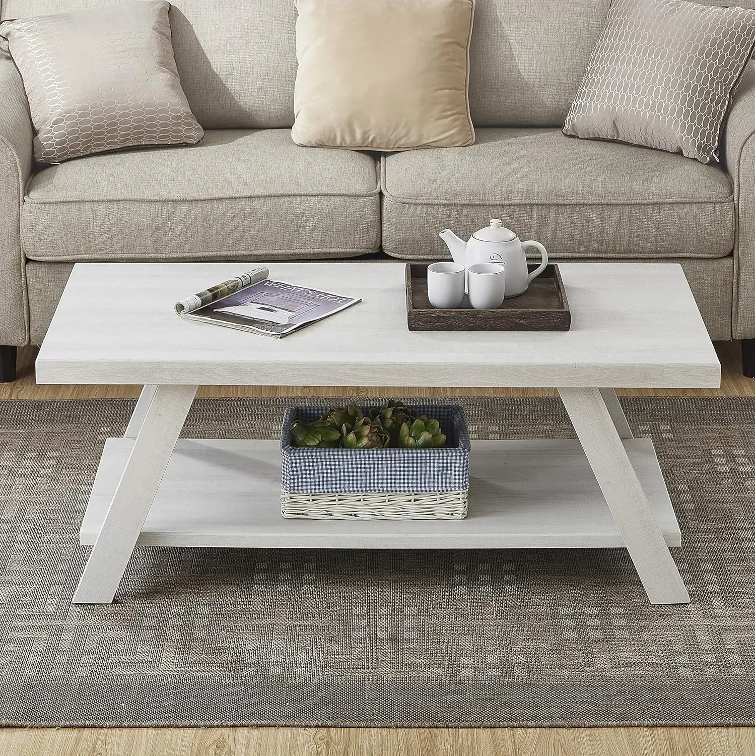 Athens Contemporary Wood Shelf Coffee Table, White