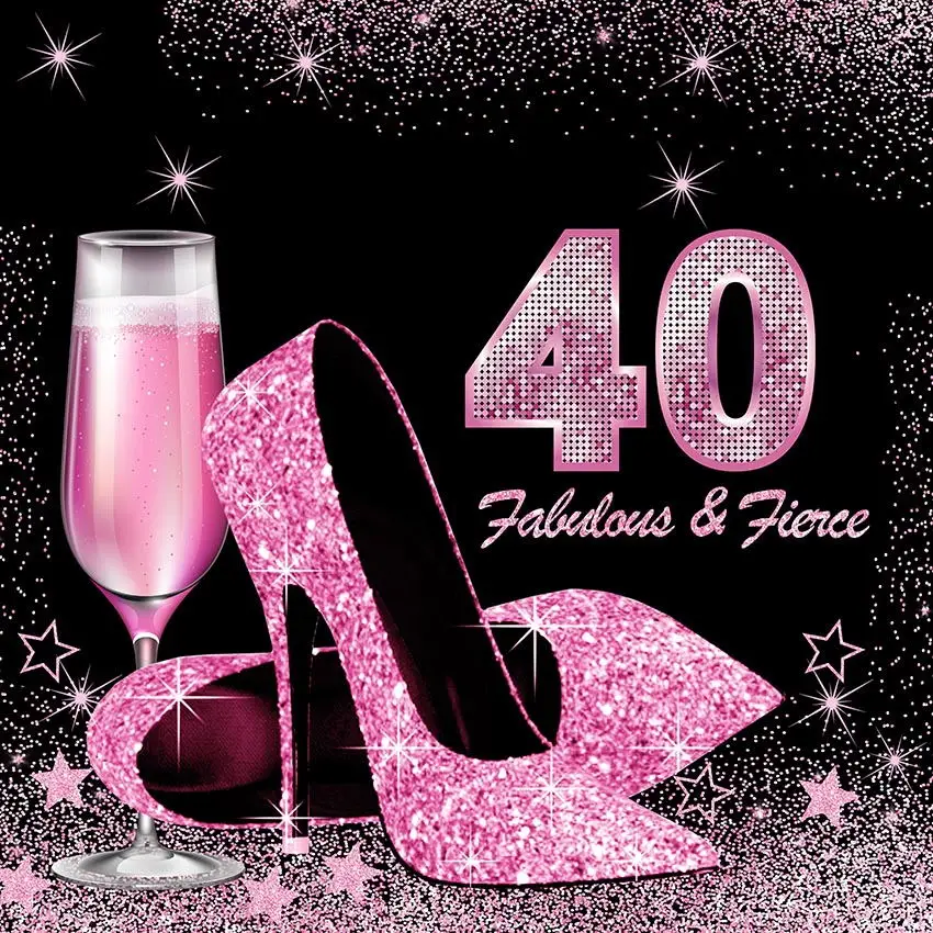 Fondos de fiesta de feliz 40 cumpleaños Mocsicka, tacones altos, globo de vino, fondo fotográfico con purpurina púrpura para estudio fotográfico