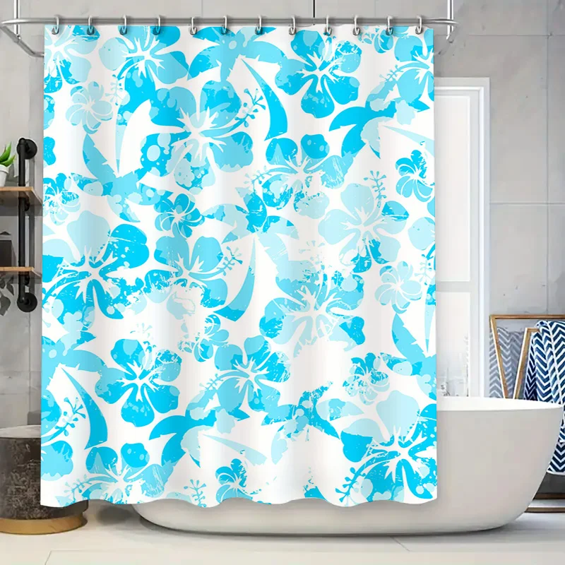

Современная занавеска для душа с цветочным принтом, водонепроницаемый декор для ванной комнаты, синий, белый цвет, красочный цветочный принт, хула, гавайский узор, украшение для дома Sh
