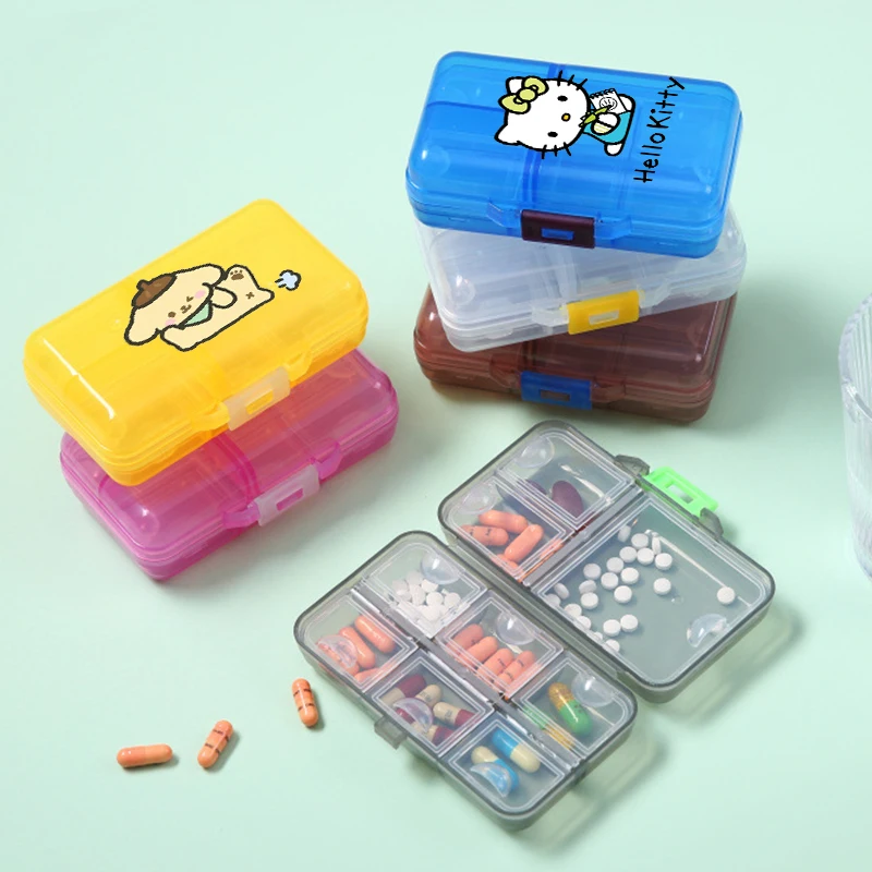 

New Sanrios Hello Kitty 9 Grids Pill Medicine Box Anime Kuromi Cinnamoroll Portyable Weekly Medicine Tablet Holder Storage Case