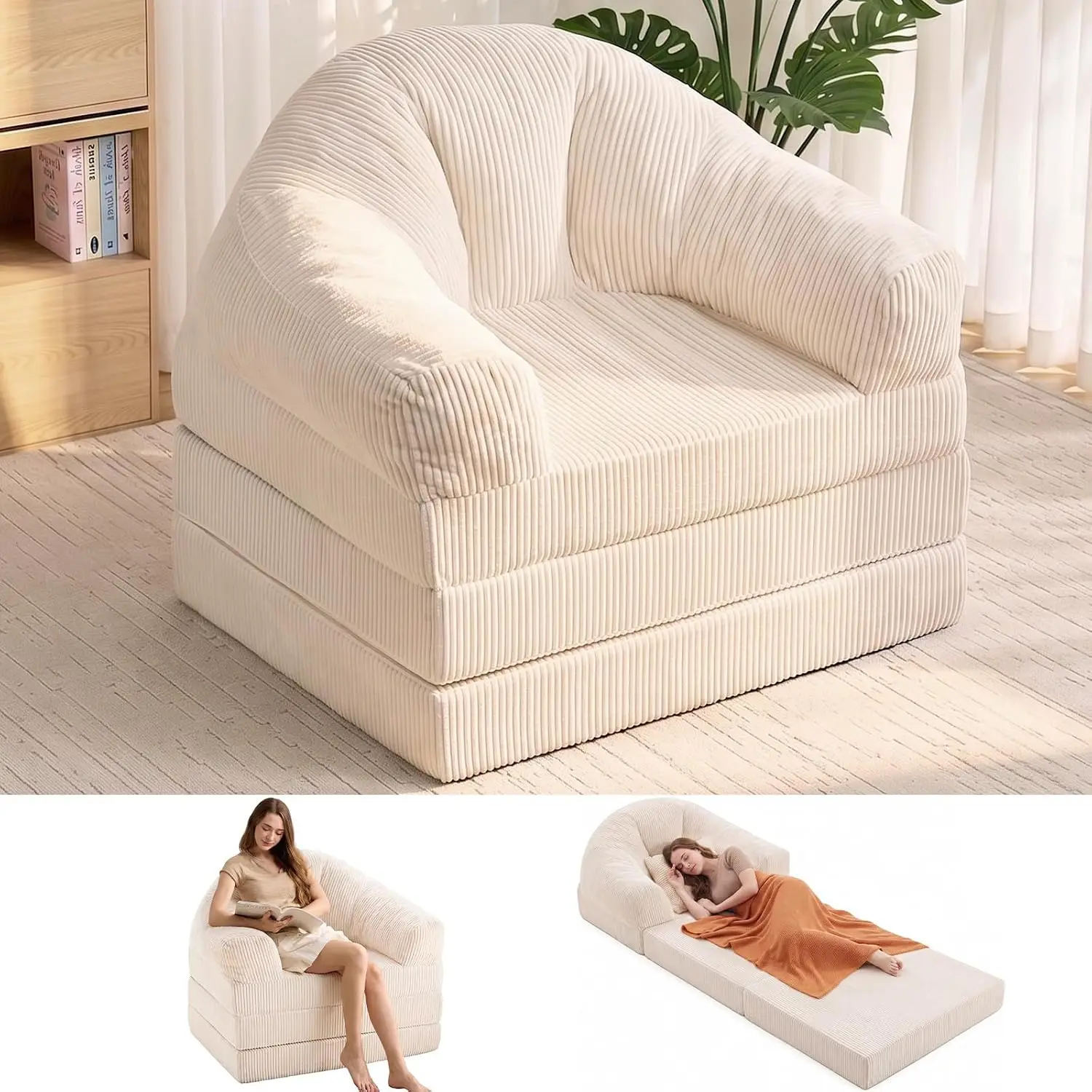 2-in-1 Boneless Sofa, Convertible Sleeper Chair and Foldable Sofa Bed