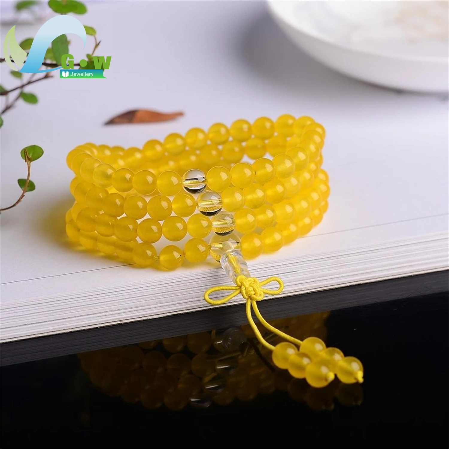 

Yellow Chalcedony Multi Wrap Adjustable Bracelet 108 Beads Four Loop Spiritual Prayer Beads Boho Fashion Jewelry Handmade Beaded