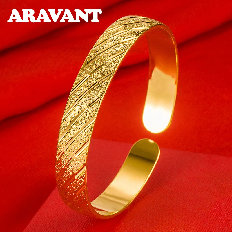 ARAVANT 925 Silver 18K Gold Scrub Open Cuff Bracelet Bangle For Women Men Fashion Jewelry