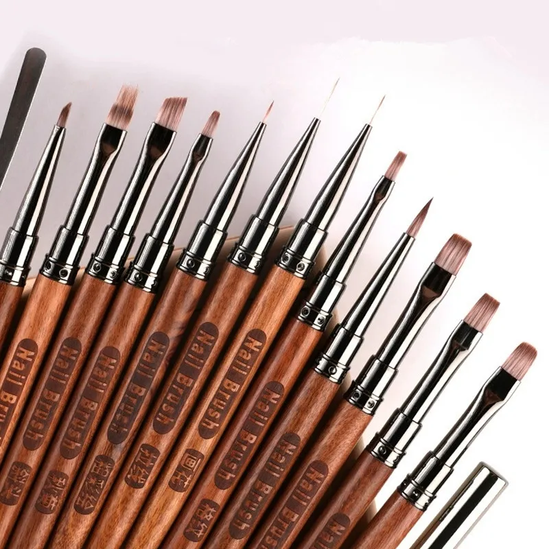 1/13 قطعة مسمار فرشاة فنية الثلاثي ملعقة رسم اللوحة خط القلم بطانة التدرج شقة مستديرة المعادن الفرنسية مانيكير أدوات #3