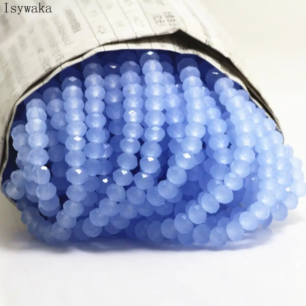 Isywaka Solid light Blue Color 4*6mm 50pcs Rondelle Austria faceted Crystal Glass Beads Loose Spacer Round Beads Jewelry Making