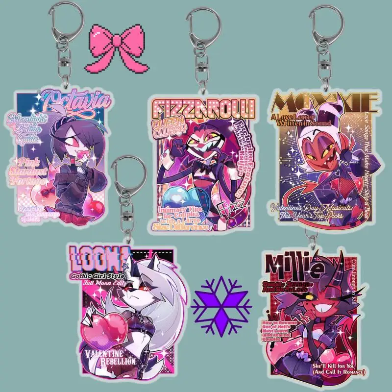 Anime Cartoons Acrylic Keychain Key Ring for Helluva Boss Octavia Fizzarolli Moxxie Loona Millie Acrylic Key Buckle Bag Pendant