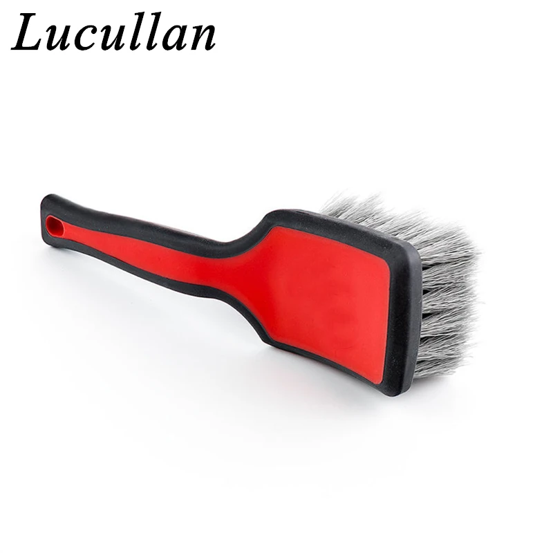 Lucullan Ergonomic All Rubber Cover No Scratch Non-slip Short Handle Tire Scrub Tools Car Wheels Cleaning Brushes