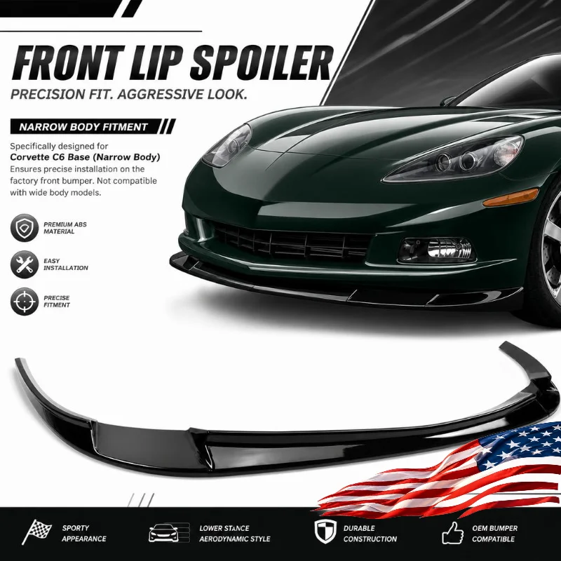 Gloss Black ZR1 Style Front Bumper Lip Splitter 3Pcs For Corvette C6 Base 2005 2006 2007 2008 2009 2010 2011 2012 2013 PP