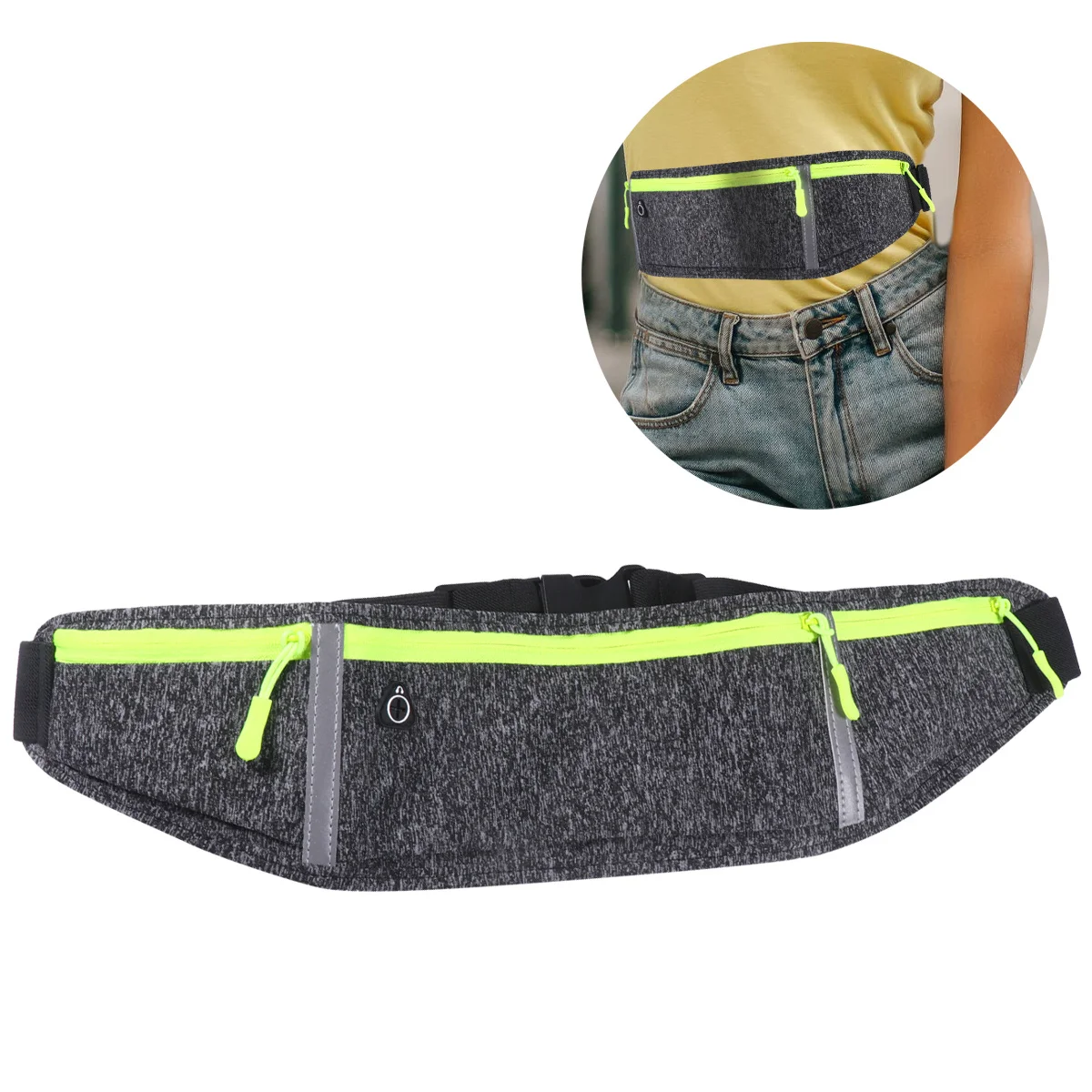 

1Pcs Dark Grey Waterproof Sports Waist Pouch Three Compartment Running Belt Water Resistant Reflective Fabric Smooth Zipper