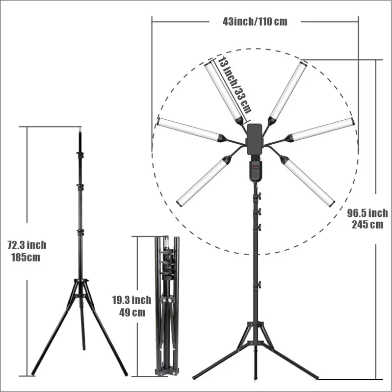 RGB-S6 Foldable Six-Arm Live Fill Lamp,Selfie Beauty Light LED Photography Light Tripod Phone Holder Photography Lights