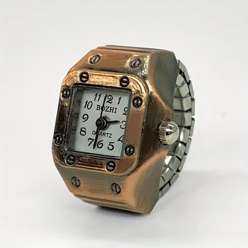 1PC square retro vintage vintage timepiece finger watch, antique copper high-end quartz ring watch