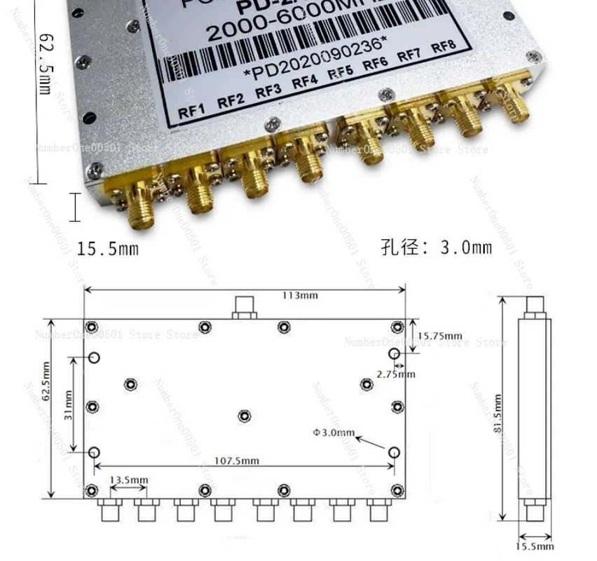 2-6GHz 8 Way Microstrip Power Divider 1 to 8 SMA for WiFi 2.4G 5.8G Full Band Combiner