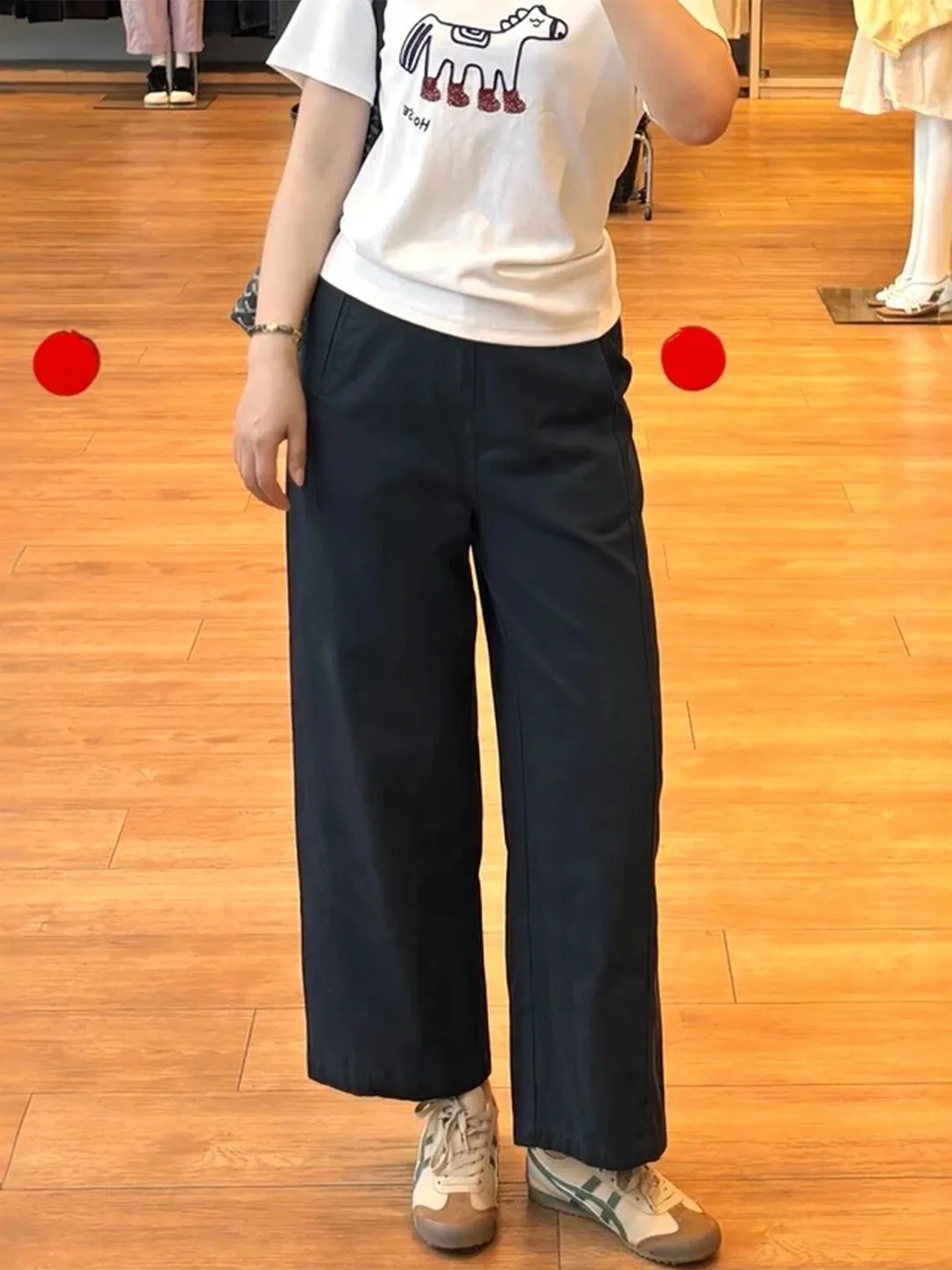 

High Waist Wide Leg Pants Nine Points Casual Women's plus Size Slimming Straight Cut Trousers Retro Style Summer Fashion