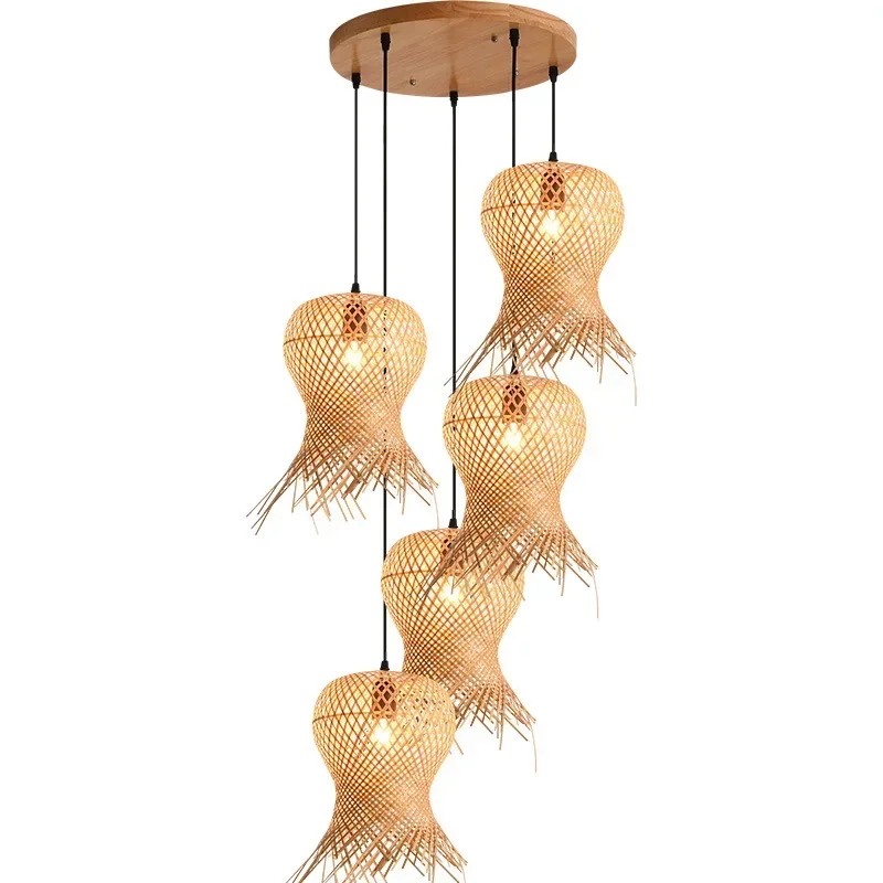 Klassieke Bamboe Glans Kroonluchter Hanglamp Plafond Handgemaakte Rotan Hanger Lamp Weven Huis Woonkamer