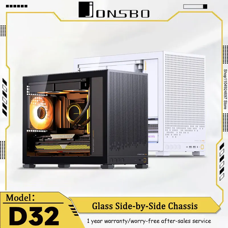 

JONSBO D32 PRO Edition, черный настольный корпус, стеклянная боковая прозрачная поддержка MATX, задняя вилка, материнская плата Type-C, чехол для игрового ПК