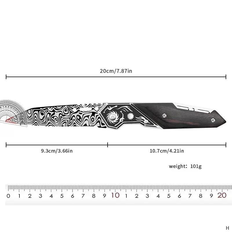 1PC Damascus textured pocket knife, foldable portable knife box type cutting machine, outdoor knife for easy carrying U9195