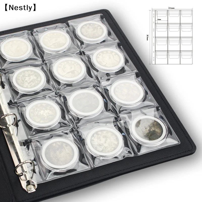 9/12 Fächer Klassisches Münzhalter-Blatt aus Kunststoff zur Aufbewahrung von Sammlungen, Geldalbum-Etui für Sammelalbum, Fotoaufbewahrung〔Nest〕