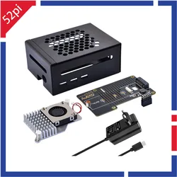 Kit de carcasa de Metal Raspberry Pi 5 de 52Pi con placa adaptadora de extensión superior N04 M.2 2280 PCIe a NVMe para Raspberry Pi5