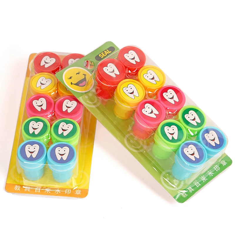 10pcs Tooth Smiling Shape Stamper Cute Dentist Gift for Kid Children Colorful Cartoon Stamp Dentistry Gifts Souvenirs