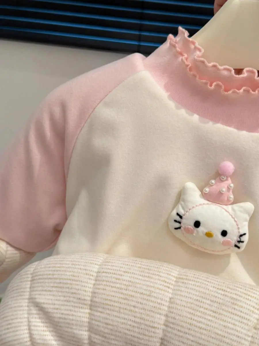 Camiseta de Algodón de Doble Capa para Niñas, Otoño Invierno, Ropa Infantil Cálida, Moderna y a la Moda