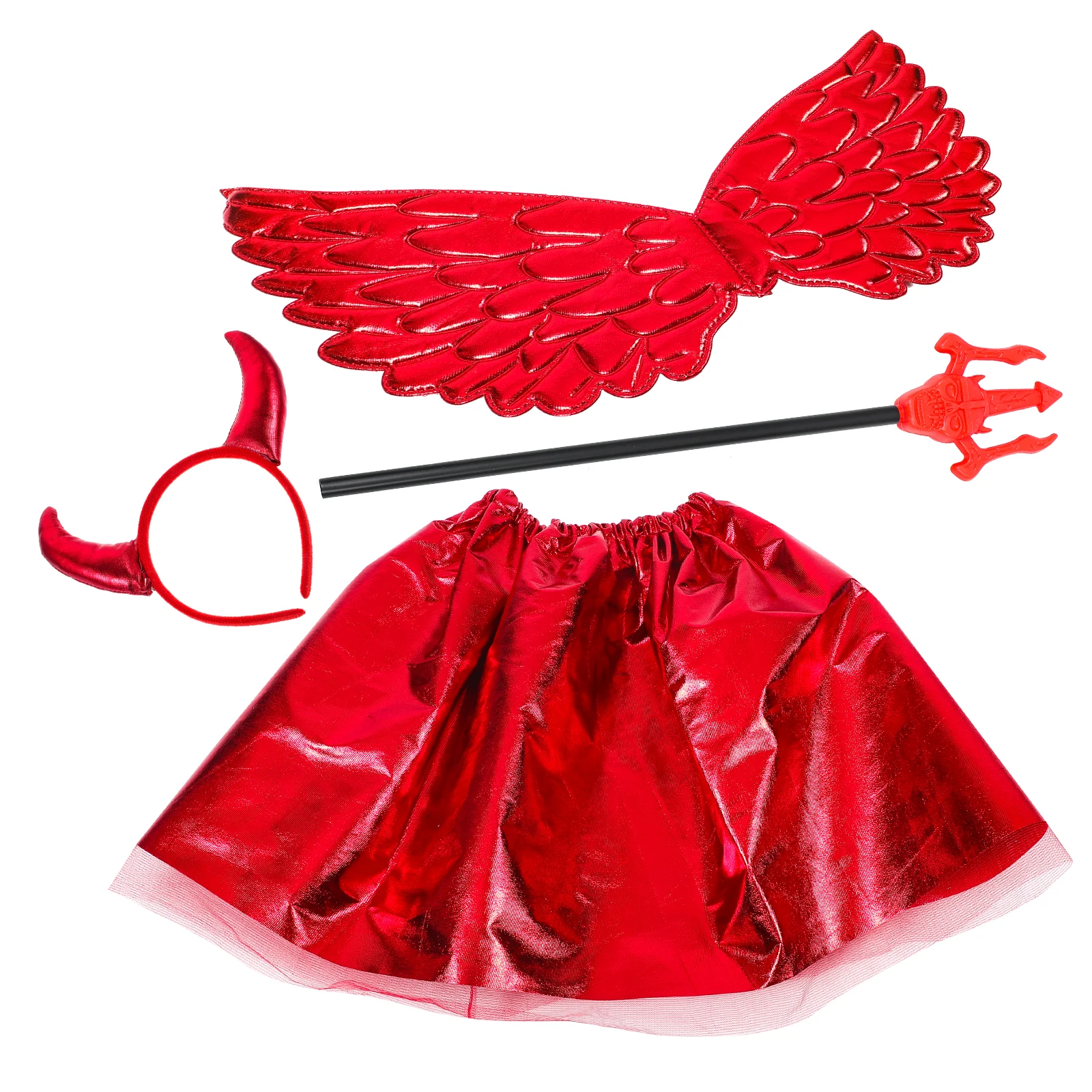 

1 set Horn Headb Set Halloween Cosplay Kids Costume Red Net Dress Unicorn Wings Heart Sticks Party Supplies Decor