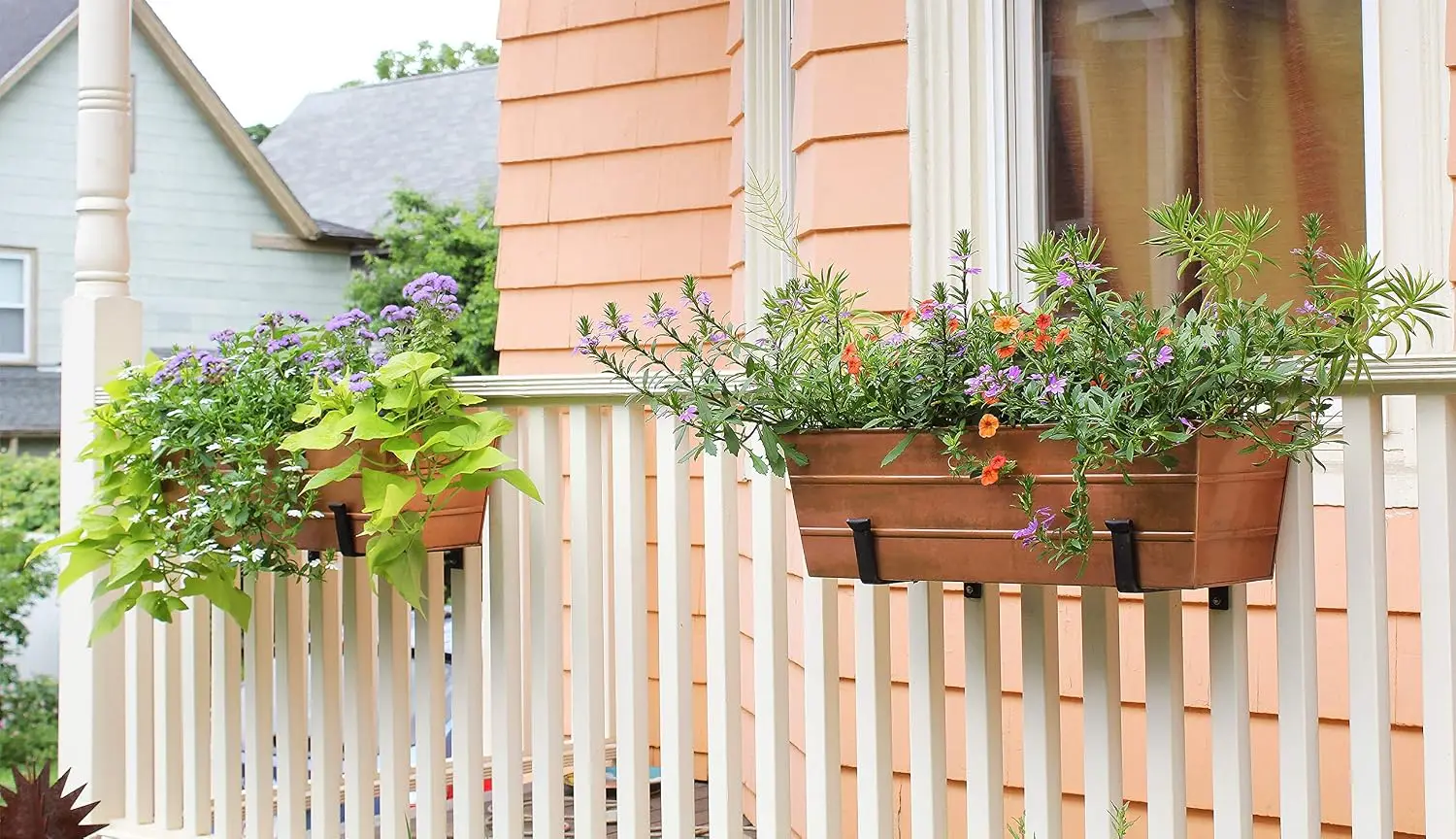 C-20C Copper Plated Flower Box, Medium Window Flowerbox Planter