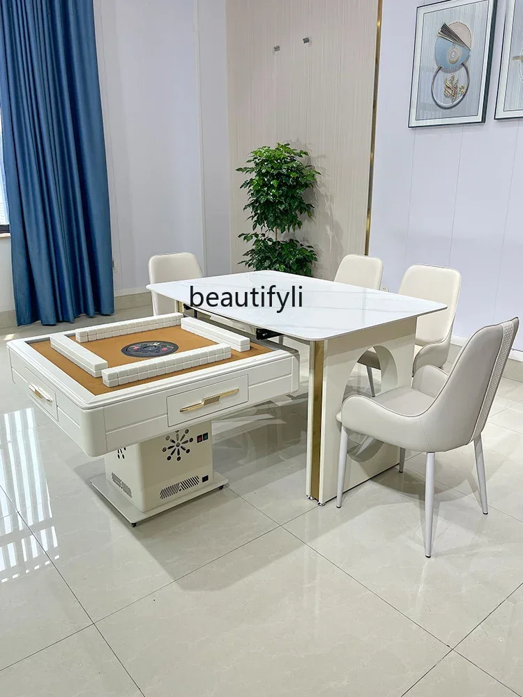 cqyIsland lift mahjong table dining table automatic mahjong machine integrated multi-functional solid wood folding