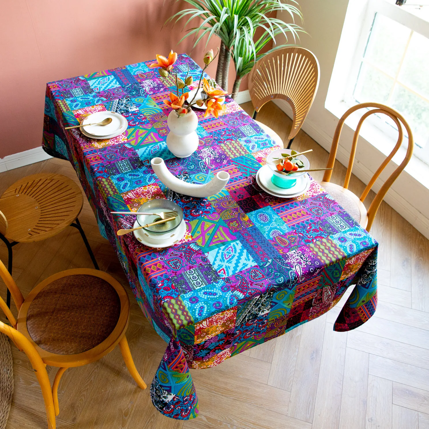 Vintage Ethnic table cloth Art Indian Southeast Asia India Southeast Asia Gai Cloth Creative color homestay tablecloth