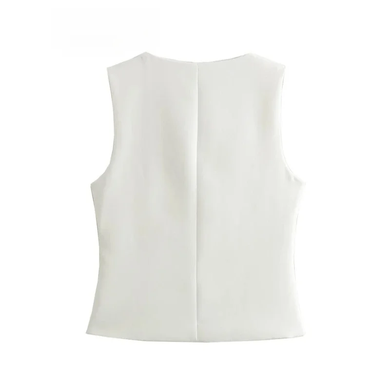 ASDS White Women Tanks Traf 2024 Summer Low Collar Sleeveless Zipper Side Slim Female Crop Top Short Vest Y2K Streetwear