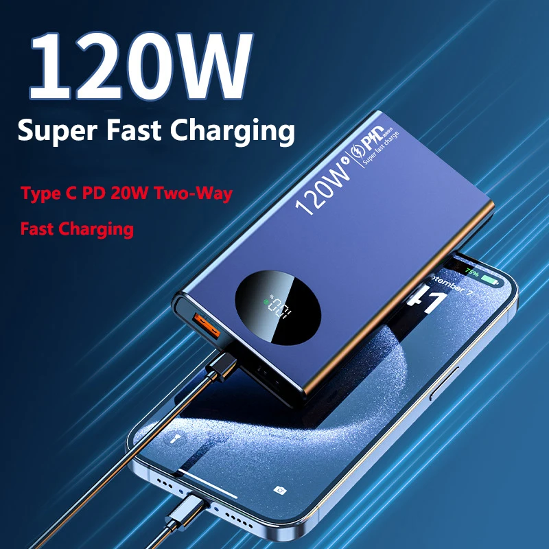 

Power Bank 20000mAh 120W Super Fast Charging for iPhone 16 Huawei P50 Xiaomi Samsung Portable External Battery Charger Powerbank