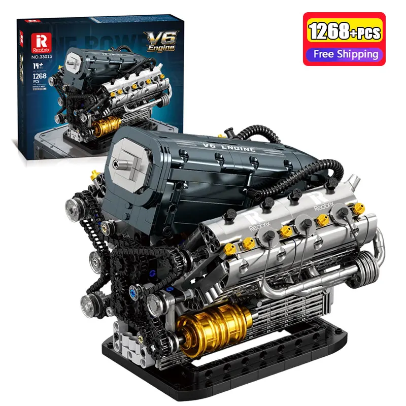 

1268PCS V6 Engine Building Block Mechanical Model Bricks Set With Display Stand Educational Desktop Toy For Boys Adults Gifts