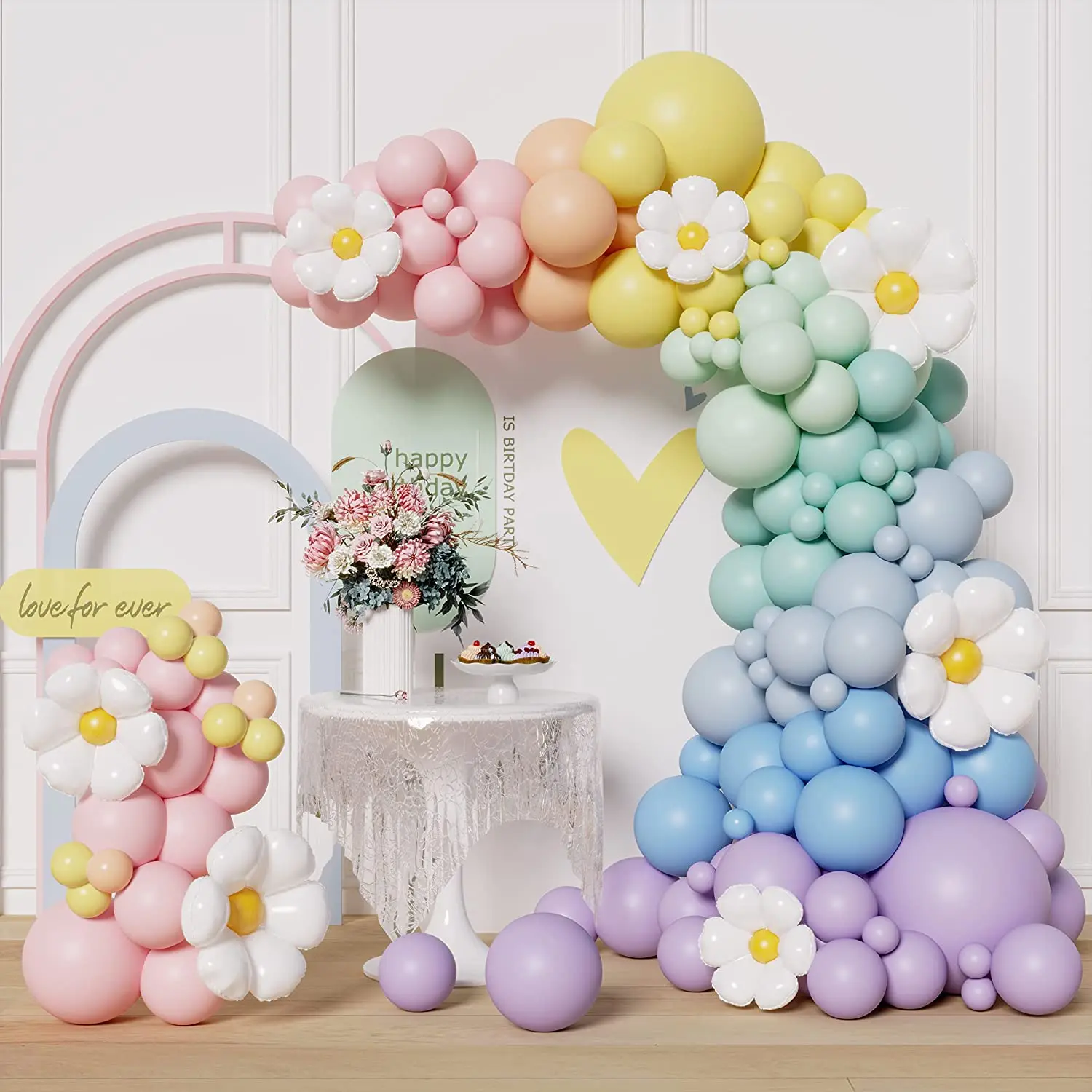 Pastel Macaron Balloon Garland Arch Kit White Daisy Rainbow Girl Birthday Wedding Party Baby Shower Supplies Decoration Balloons