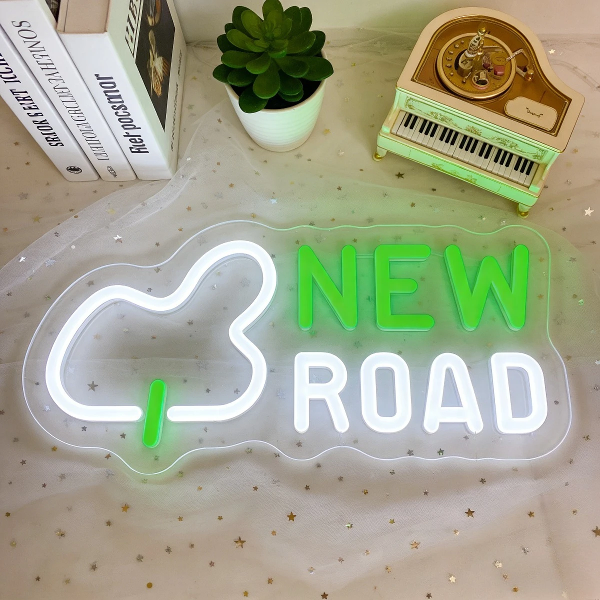 NEW ROAD Green White LED Neon Sign Dimmable USB Neon Light Motivational Wall Decor for Office Study Room Bedroom Graduation Gift