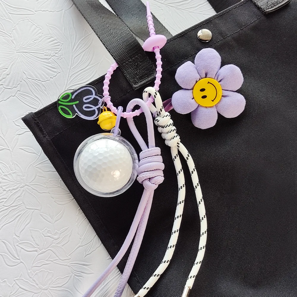 

Чехол для гольфа, брелок для ключей, плетеный шнур в корейском стиле, разноцветные цветы, милый ремешок