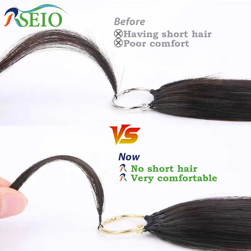 RSEIO Feather New hair extensions Straight Natural Real Human Hair Microring Hair Extensions Brown Blonde Color  0.8g/Strand