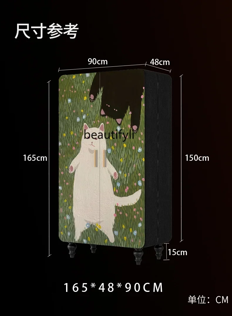 zq1Modern simple solid wood wardrobe, living room decoration cabinet, cream style painted wardrobe, balcony storage cabinet