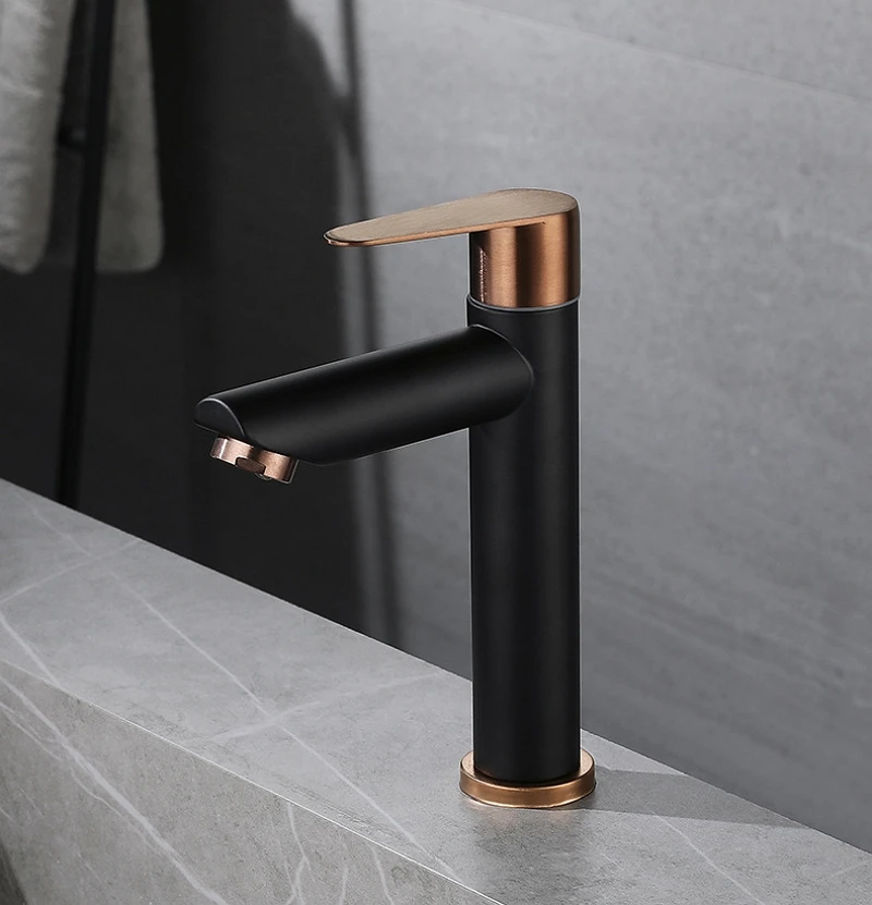 Black Rose Gold 304 Stainless Steel Basin Faucet G1/2 Single Cold Water Tap Bathroom Countertop Washbasin Sink Tap Deck Mounted