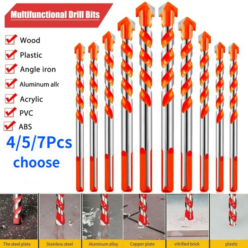 4/5/7Pcs Multifunctional Drill Bits Ceramic Tile Drill Bits Set Marble Perforator Glass Drill Bit Woodworking Drill Bit Tools