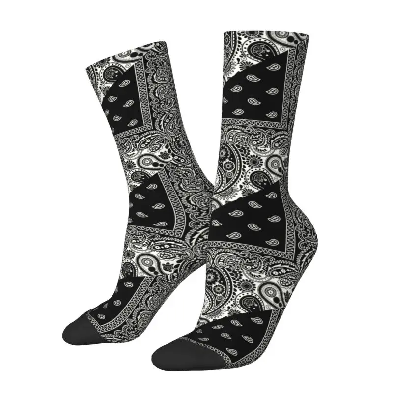 Funny Men\'s Bandana Style Black And White Pattern Dress Socks Unisex Breathbale Warm 3D Printing Paisley Chicano Crew Socks